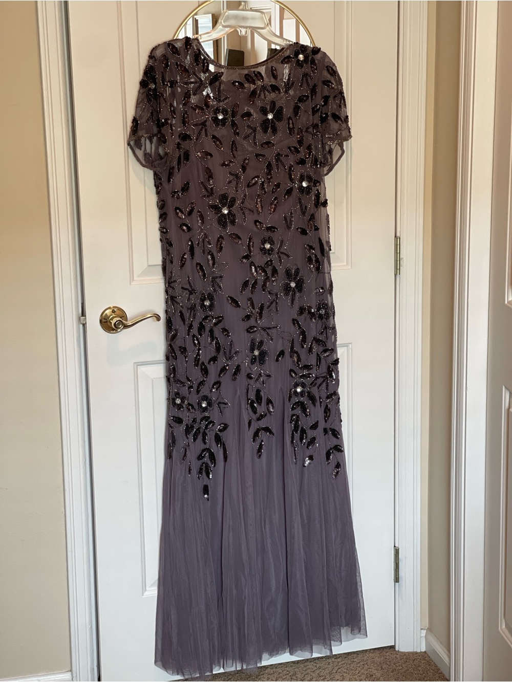 Adrianna Papell Dusty Mauve Beaded Tulle Maxi Dress - Picture 3 of 7